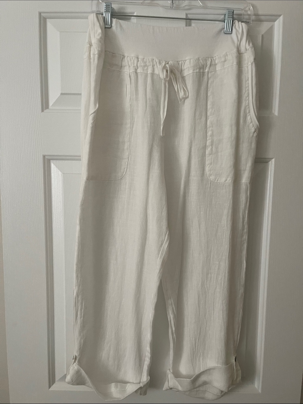 Wonens Casual Drawstring Linen Pants in White